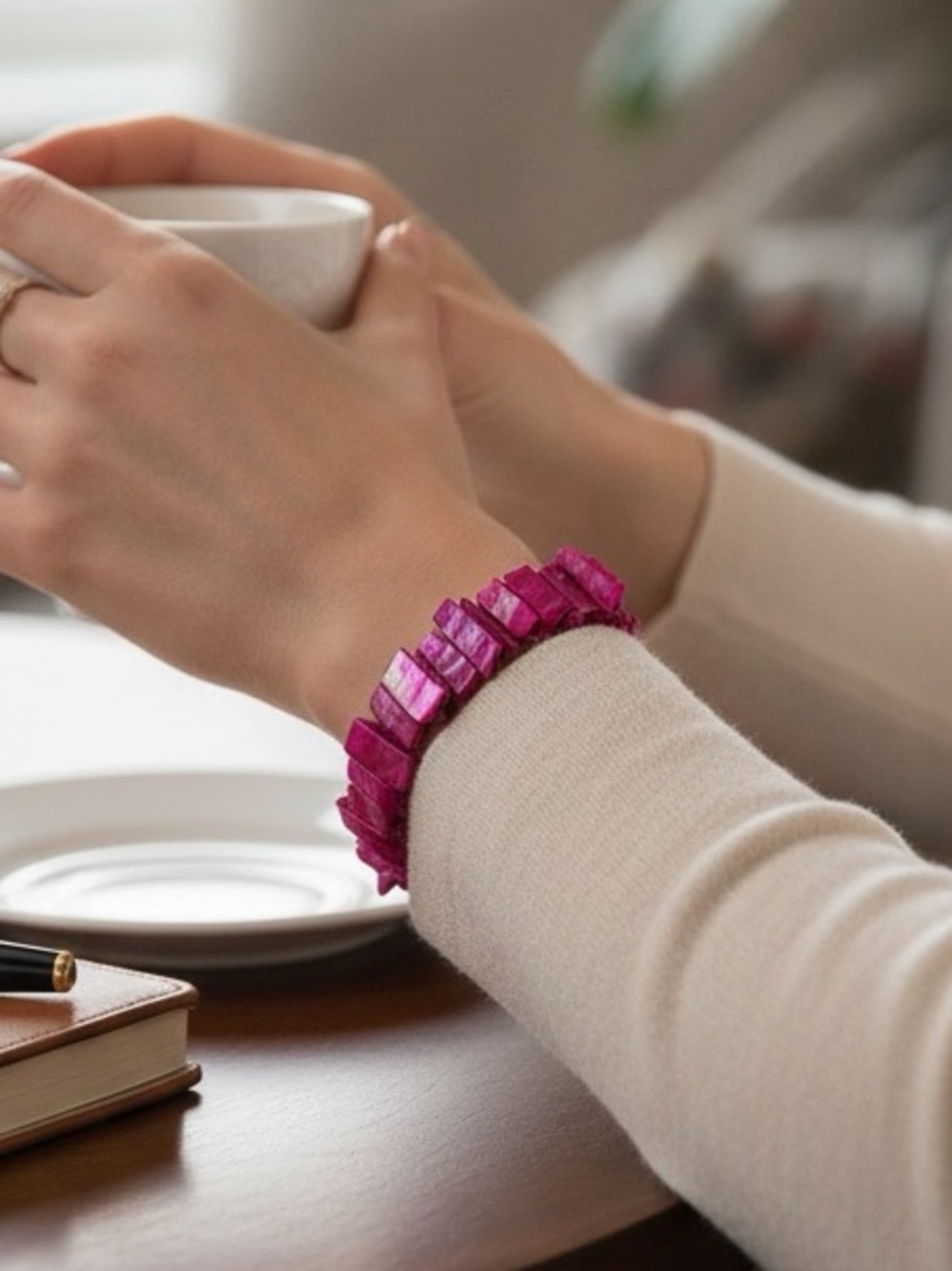 Hot Pink Chunky Statement Stretch Bracelet - Picture 2 of 4